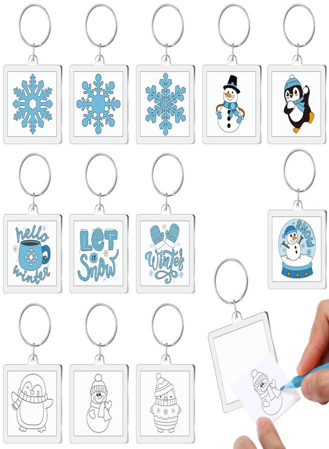 Siifert 24 Pcs Winter Acrylic Keychains Crafts Color Your Own Acrylic Keychains Bulk DIY Paper Crafts Kit for Adult Party Favor Gifts Activities, 12 Styles - Image 1